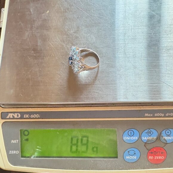 Sterling Silver 925 Pale Blue Cubic Zirconia Sunburst Design Cocktail Ring Sz 9 - Picture 11 of 12